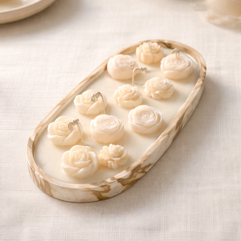 Jesmonite tray en kaarsenhouder marmerlook